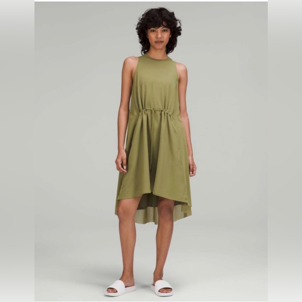 Lululemon Mesh Overlay High-Neck Dress in Bronze Green Size 12 Large XL NWT